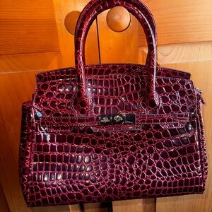 Burgundy croc embossed handbag